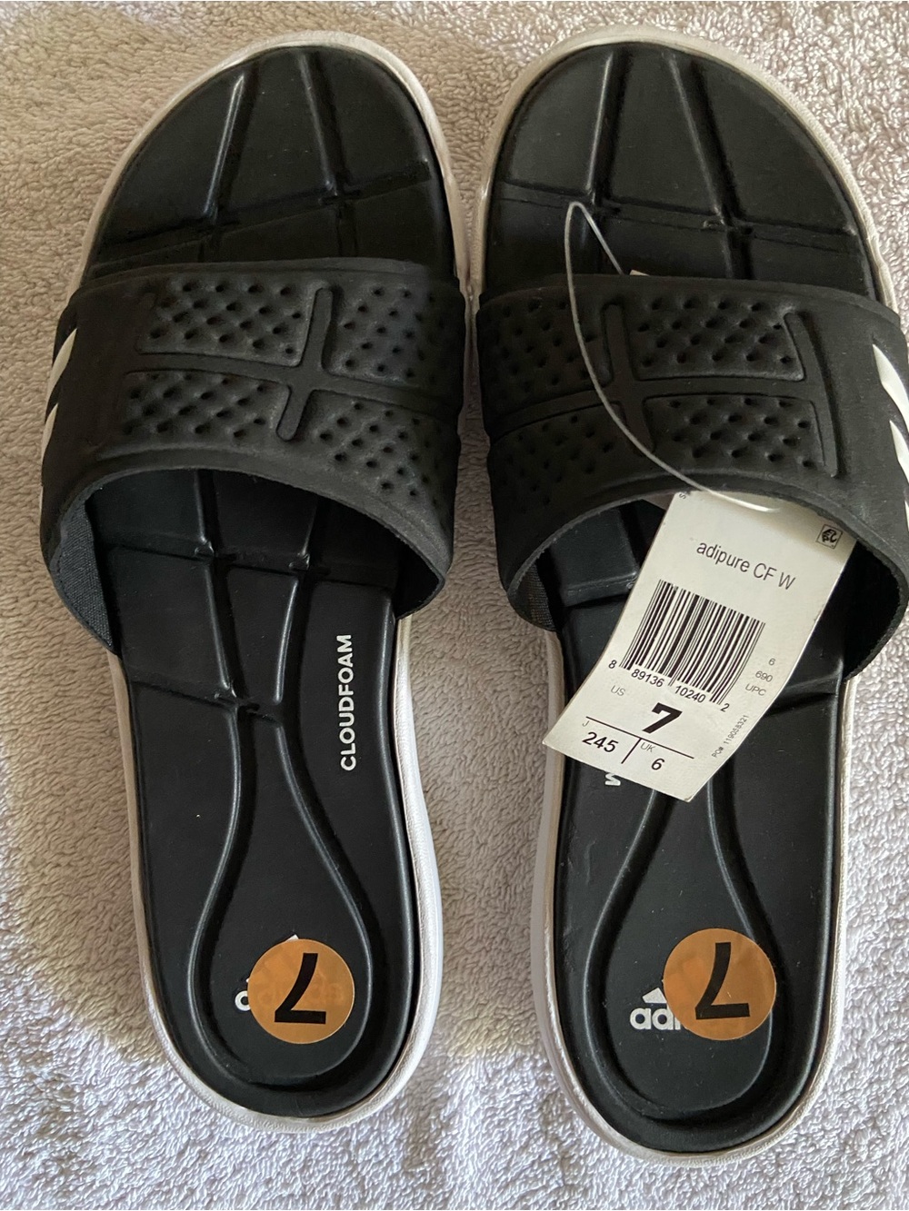 adidas Black Slide Sandals with White Stripes